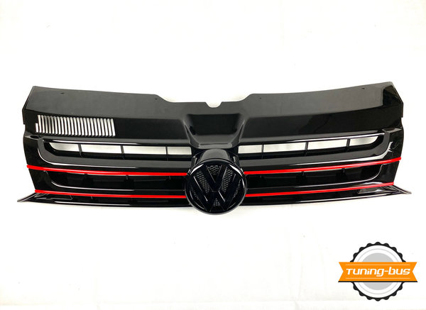 VW T5.1 Facelift  Frontgrill schwarz glänzend mit orig. VW Zeichen roten Leisten