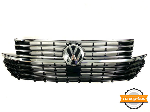 VW T6.1 Frontgrill schwarz glänzend inkl. VW Zeichen + Leisten in Chrom 9 Leisten