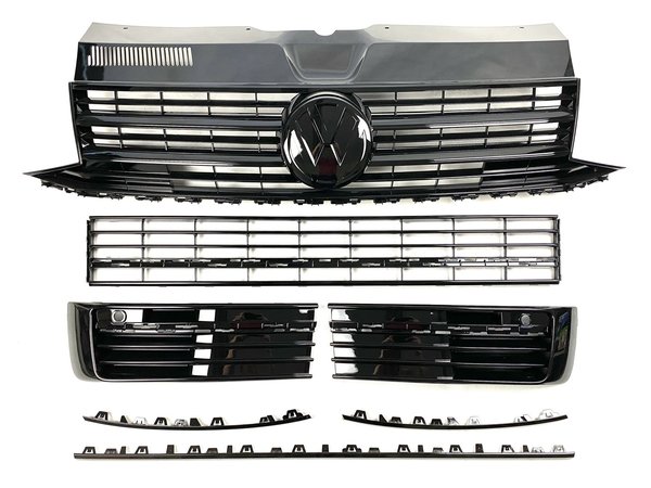 T6 Komplettset Frontgrill  orig. VW und Gitter für Stoßfänger Leistenset "schwarz" ohne ACC mit PDC