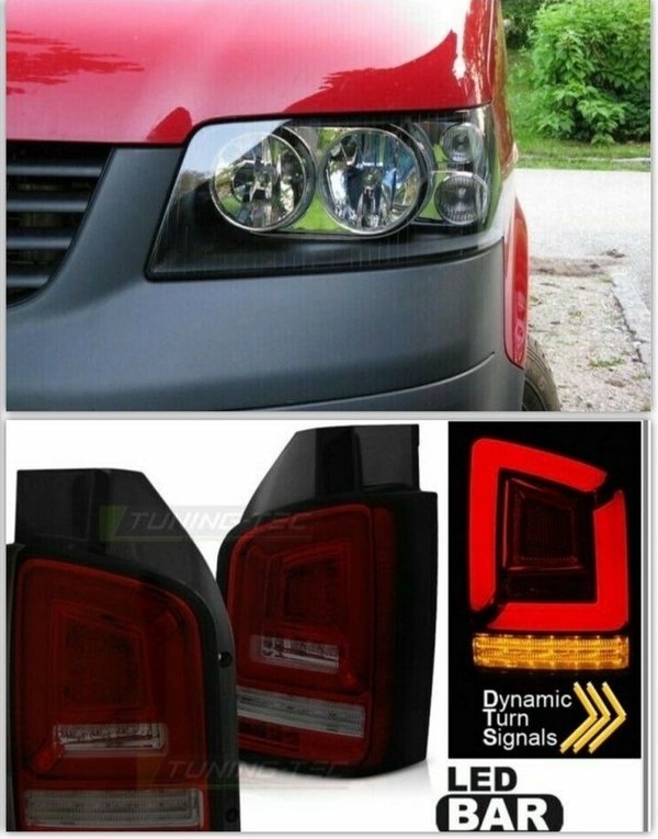 Scheinwerfer + Voll LED Rückleuchten dynamisch für VW T5 Bj. 2003 bis 2009 mit Heckklappe