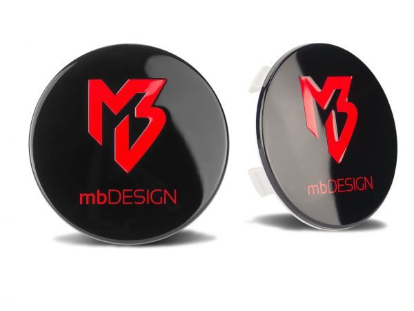 mbDESIGN Nabendeckel 69,00mm - schwarz glanz,  Logo in rot
