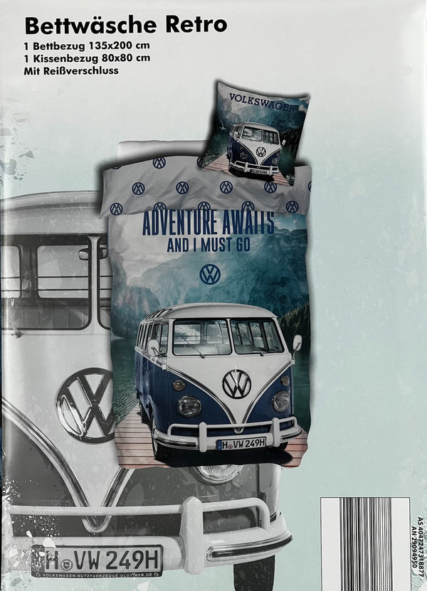 VW Bettwäsche Blau "Adventure" 135x200
