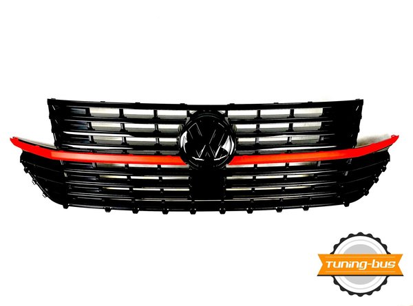VW T6.1 Frontgrill schwarz glänzend Leiste rot  glänzend inkl. VW Zeichen orig. VW