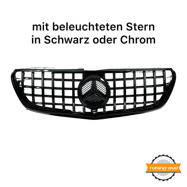 Frontgrill schwarz + beleuchteter Stern für W447 ab Baujahr 05/2014 - 03/2019 (Vorfacelift) Ø 19cm